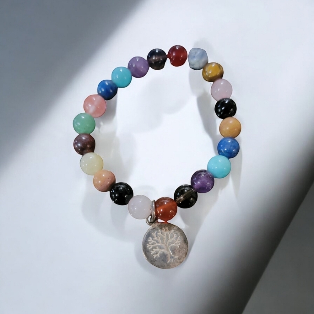 Rainbow Bead Tree of Life Bracelet